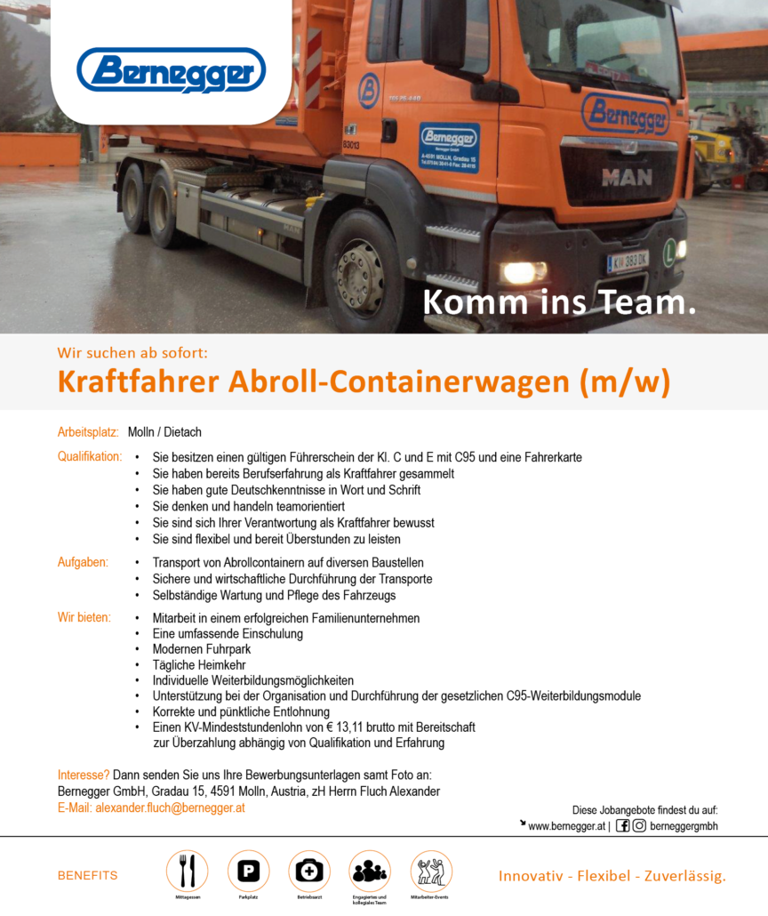 Kraftfahrer Abroll-Containerwagen (m/w) 1 Stelleninserat KraftfahrerAbrollContainerwagen3 1