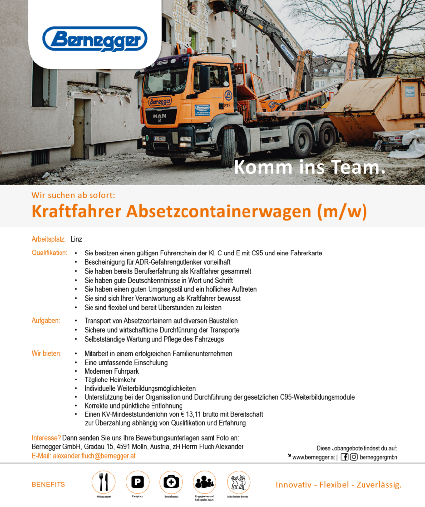 Kraftfahrer Absetz-Containerwagen (m/w) 1 Stelleninserat KraftfahrerAbsetzcontainerwagen 1