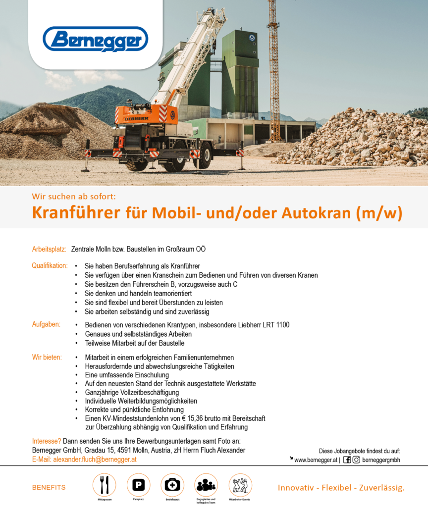 Kranführer (m/w) 1 Stelleninserat Kranfuehrer 1
