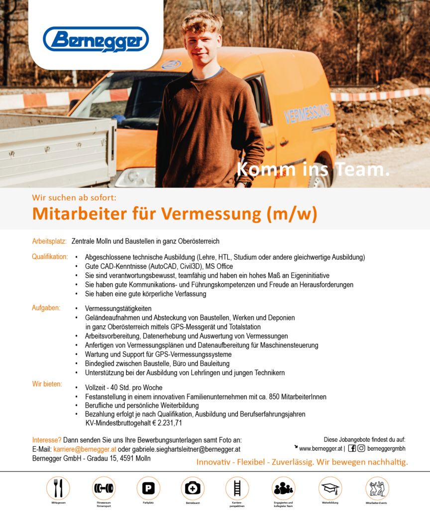 Mitarbeiter für Vermessung (m/w) 1 Stelleninserat Vermessung 1
