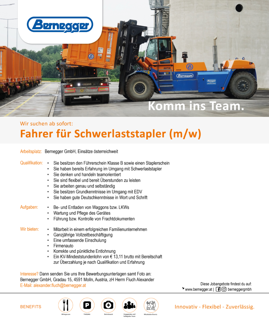 Fahrer für Schwerlaststapler (m/w) 1 Stelleninserat FahrerSchwerlaststapler