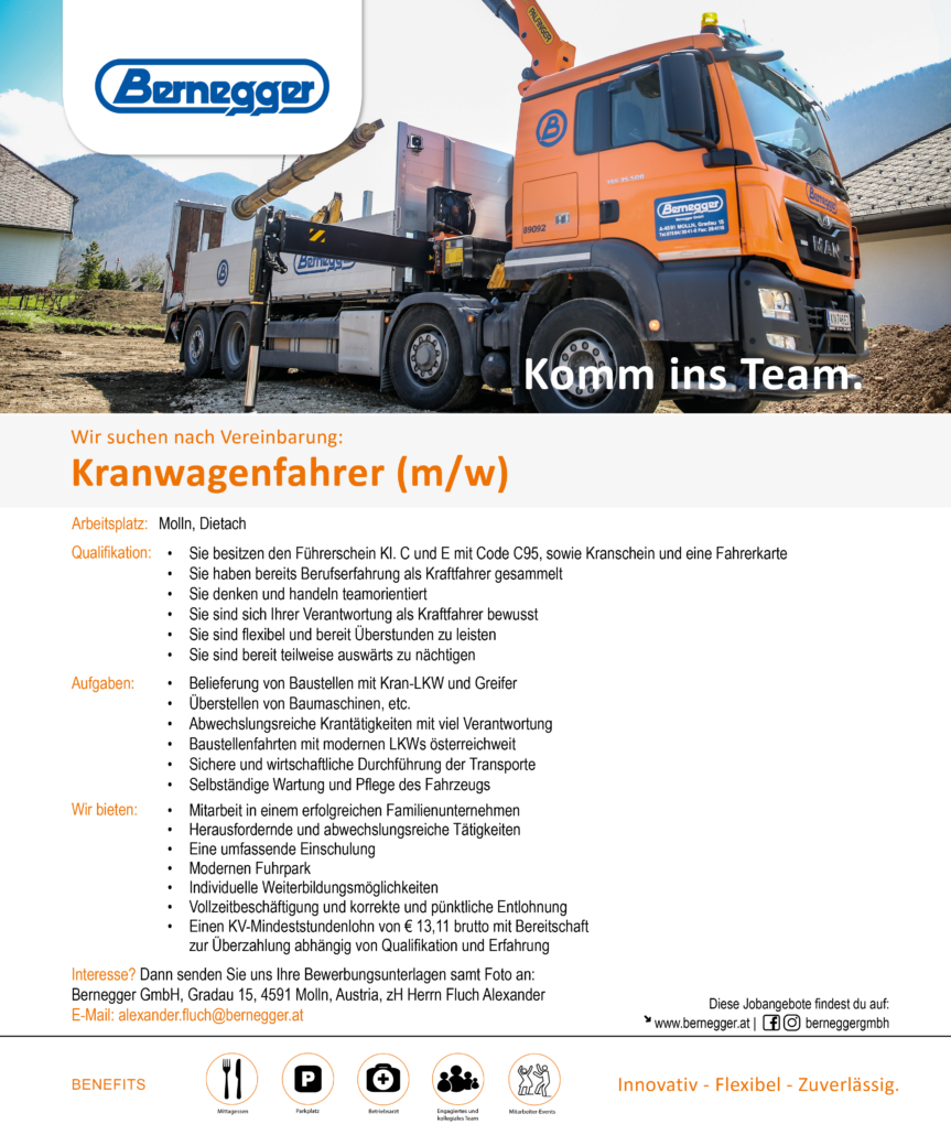 Kranwagenfahrer (m/w) 1 Stelleninserat Kranwagenfahrer