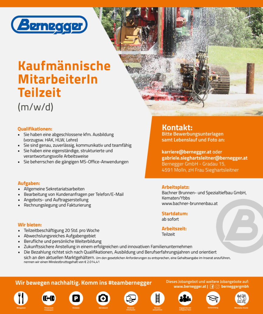 Kaufmännische MitarbeiterIn Teilzeit (m/w/d) 1 Stelleninserat 2022 Kaufm. MitarbeiterIn Kematen