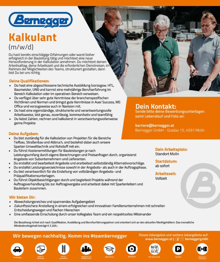Kalkulant (m/w/d) 1 Stelleninserat 2022 Kalkulant Dez 2022