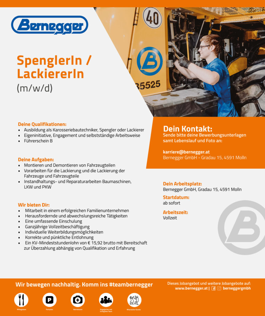 SpenglerIn/LackiererIn (m/w/d) 1 Stelleninserat 2023 Spengler Lackierer