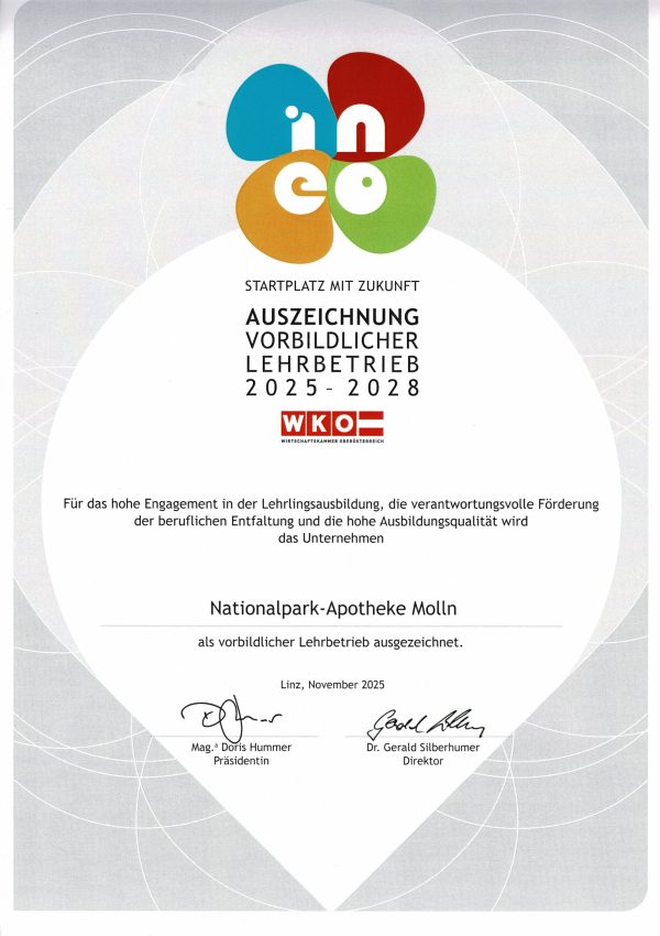Die Nationalpark-Apotheke Molln setzt auf Qualität und Erfahrung in der PKA- Lehrlingsausbildung.